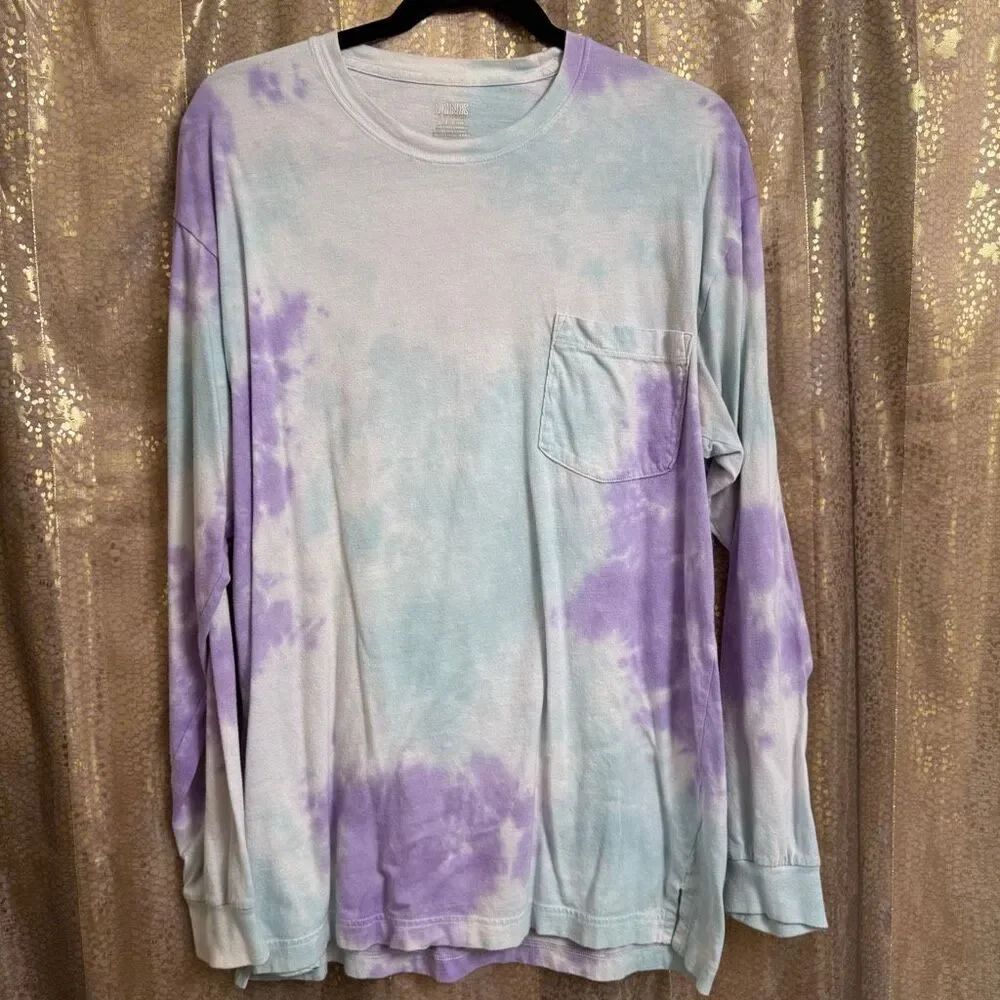 PINK Victorias Secret Purple Blue Tie Dye Campus Long Sleeve T Shirt Large